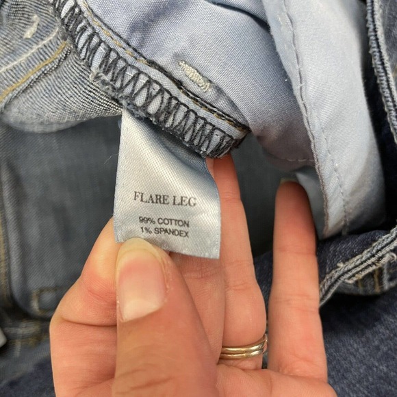 White House Black Market Blanc Flare Leg Jeans Sz 4 R Blue Cotton Blend Stretch - Picture 6 of 7